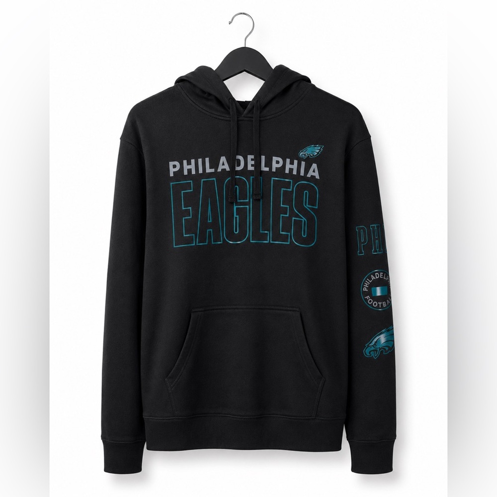Philadelphia Eagles Fanatics Blackout Pullover Hoodie Men’s Large L Black NFL